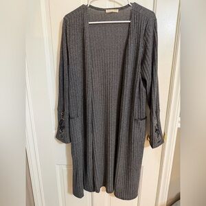 Gray Ribbed Women's Cardigan